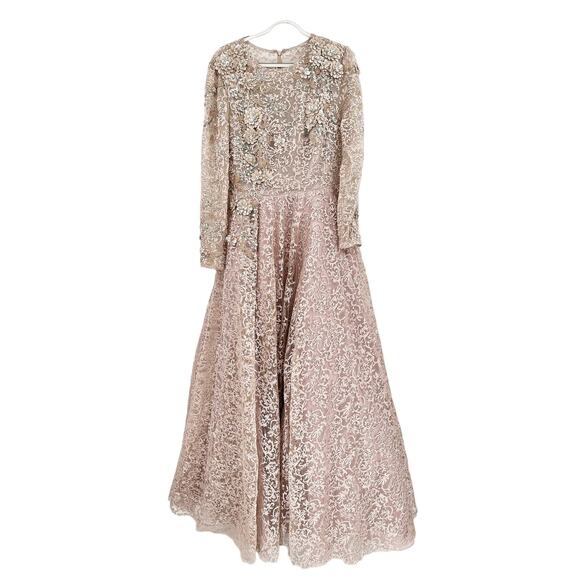 Mac Duggal 11121 Mocha Embellished Long Sleeve Illusion A-Line Gown Size 6 - Picture 10 of 10